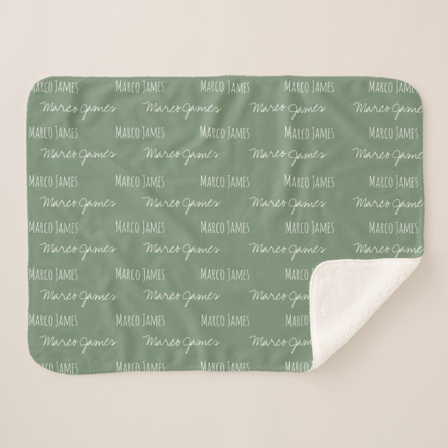 Sherpa Couverture bébé verte Nom personnalisé répété (Devant (Horizontal))