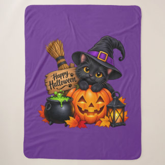 Sherpa Couverture Citrouille d'Halloween et Chat Noir