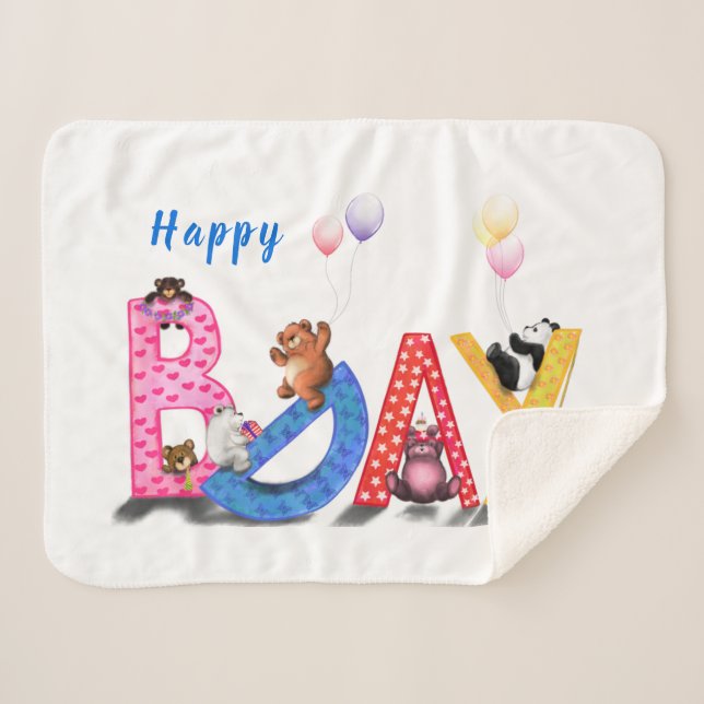 Sherpa Couverture d'anniversaire bébé ours mignons (Devant (Horizontal))
