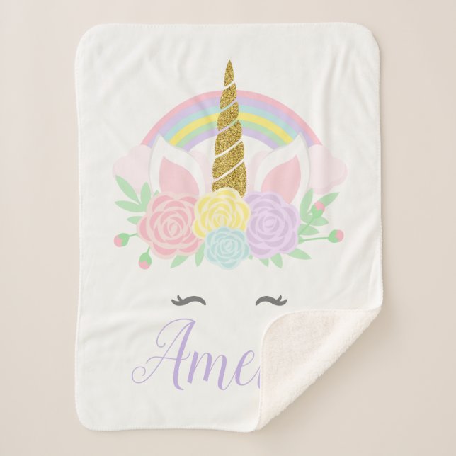 Sherpa Couverture de bébé licorne personnalisée (Devant)