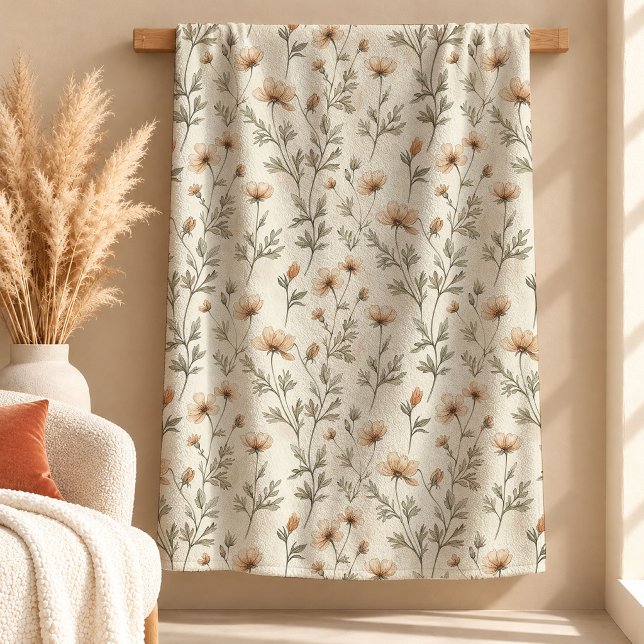 Sherpa Couverture de fleurs sauvages de la sage rustique  (Charming Boho Rust Sage Wild Flowers Blanket)