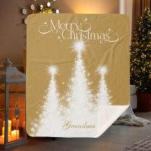 Couverture de Noël de grand-mère or blanc avec nom