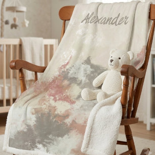 Sherpa Couverture de nom aquarelle rose et taupe abstrait