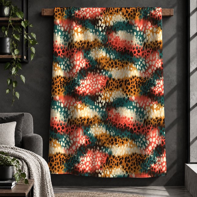 Sherpa Couverture Douillette Imprimée Léopard Élégante (Stylish Leopard Print Color Splash Plush Blanket)