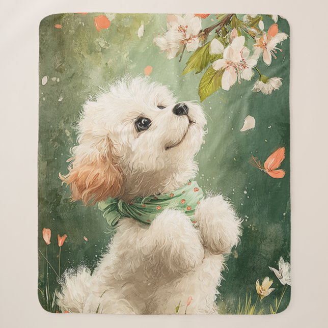 Sherpa Couverture en aquarelle chiot Fleur de Printemps (Devant)