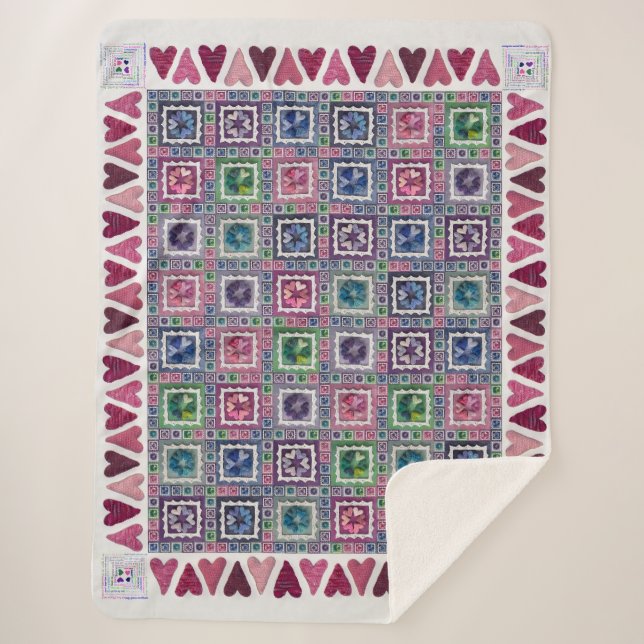 Sherpa Couverture en molleton patchwork Framed Hearts (Devant)