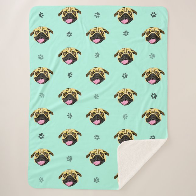 Sherpa Couverture en molleton visage de pug souriant (Devant)