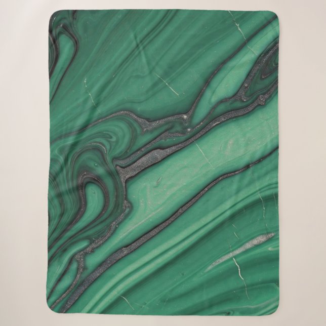 Sherpa Couverture en peluche marbrée verte, noire et arge (Devant)