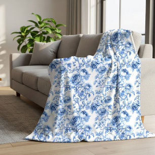 Sherpa Couverture florale à motif toile de Jouy bleue cla