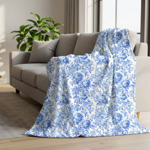 Sherpa Couverture florale de roses toile de Jouy bleue ro