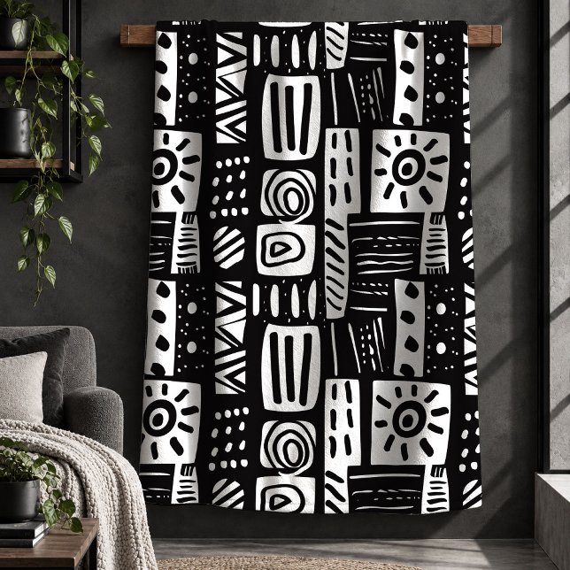 Sherpa Couverture jetée monochrome tendance à formes écle (Trendy Monochrome Eclectic Shapes Throw Blanket)