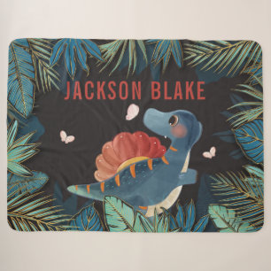 Sherpa Couverture pour garçons avec dinosaure et feuilles