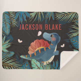 Sherpa Couverture pour garçons avec dinosaure et feuilles