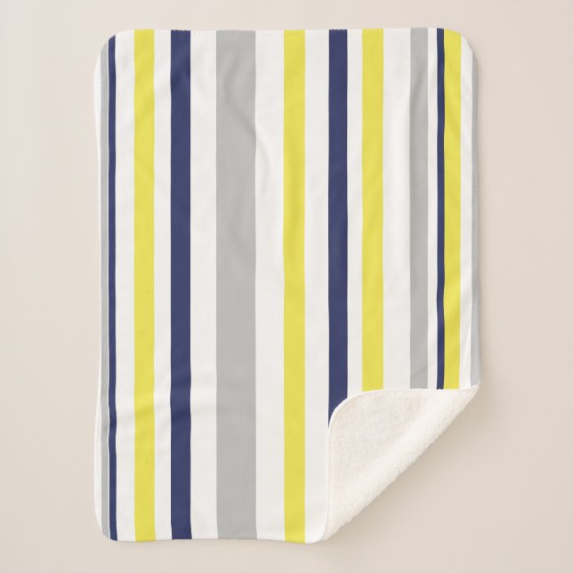 Sherpa Couverture rayures funky jaune gris bleu (Devant)