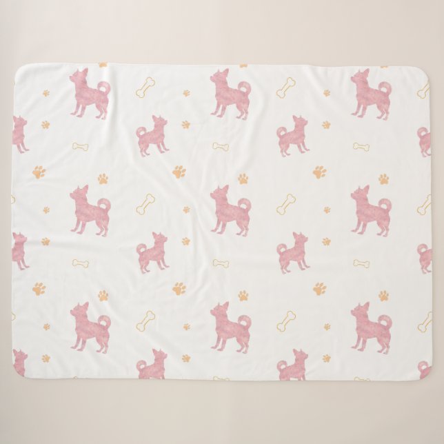 Sherpa Couverture silhouette de chihuahua rose pastel min (Devant (Horizontal))