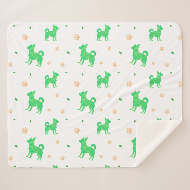 Sherpa Couverture silhouette de chihuahua vert pastel min (Devant (Horizontal))