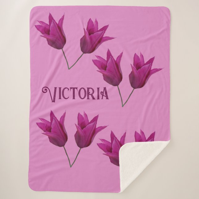 Sherpa Cute Victoria nom rose tulip fleurs couverture (Devant)