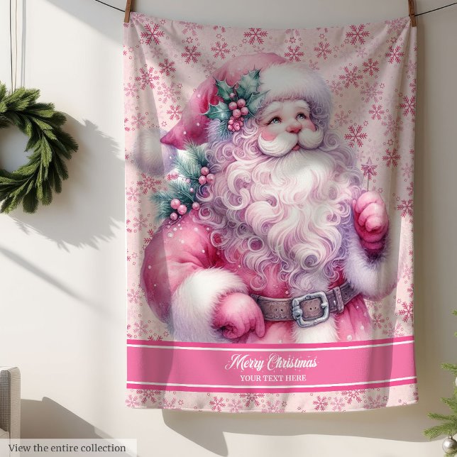 Sherpa Filles Aquarelle rose Père Noël couverture Pinkmas (Girls Watercolor Pink Santa Blanket Pinkmas)