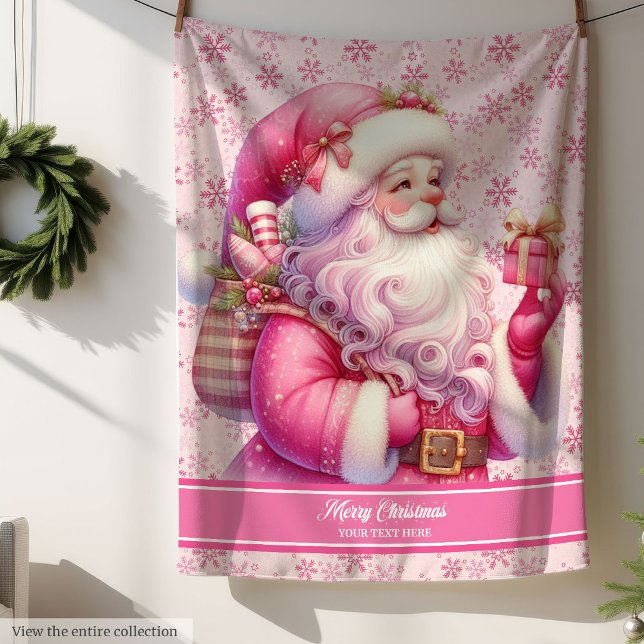 Sherpa Filles Pink Père Noël Couverture de Noël Nom perso (Girls Pink Santa Christmas Blanket Custom Name)