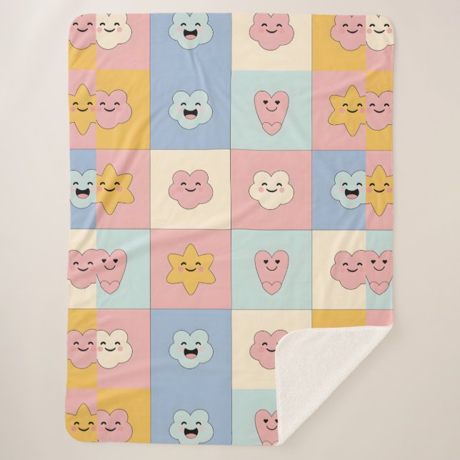 Sherpa Jolie couverture en patchwork pastel (Devant)