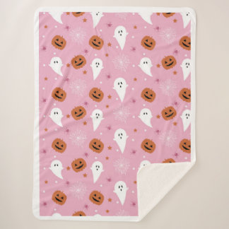 Sherpa Jolie couverture Halloween rose fantôme et citroui