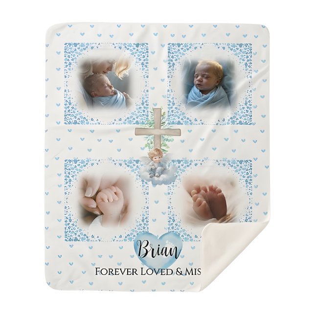 Sherpa Memorial Baby Boy photo couverture cadeau (personalized-baby-loss-boy-memorial-photo-blanket-keepsake)