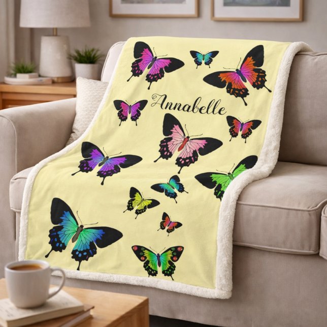 Sherpa Papillon Coloré Nom Personnalisé Couverture Douce  (Créateur téléchargé)