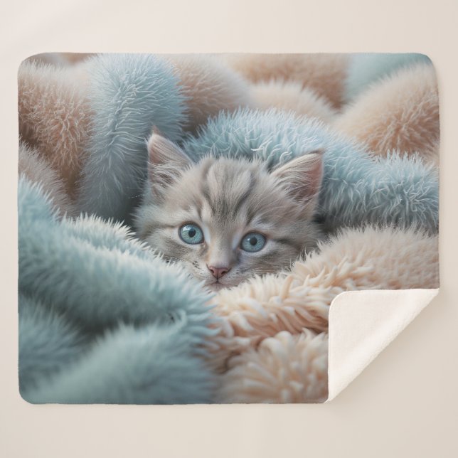 Sherpa Un petit chaton duveteux dans une couverture douce (Devant (Horizontal))