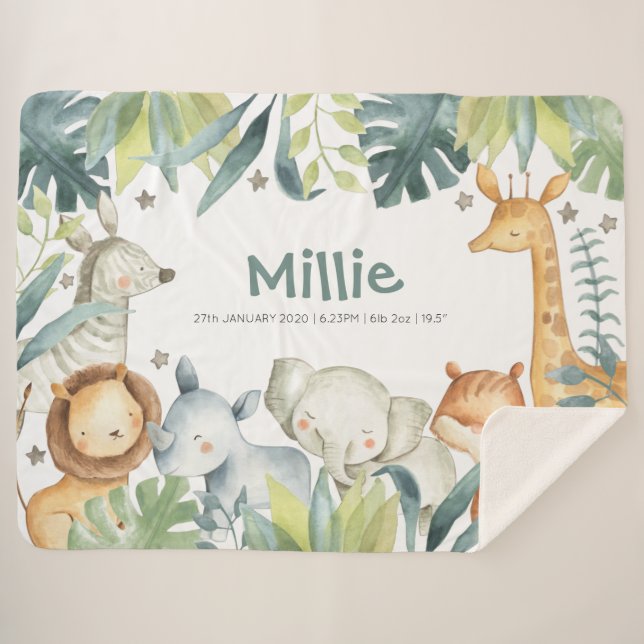Sherpa Une couverture d'animaux de Safari avec de mignons (Devant (Horizontal))