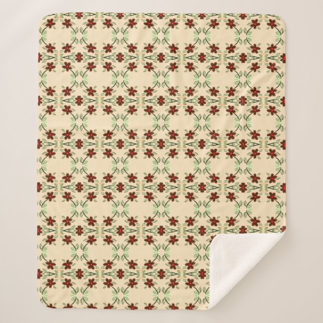 Sherpa Une couverture fleurie avec rouge et marron chocol (Devant)
