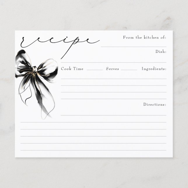 She's Tying the Knot Black Bow Bridal Recipe Card (Devant)