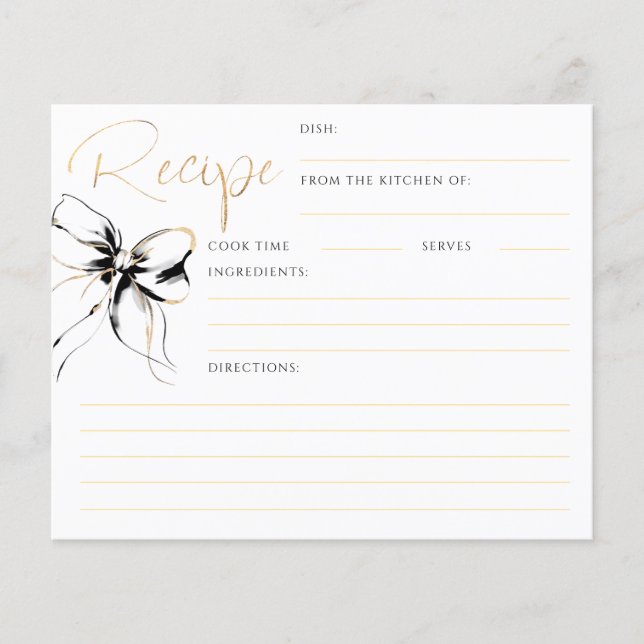 She's Tying the Knot Black Bow Bridal Recipe Card (Devant)