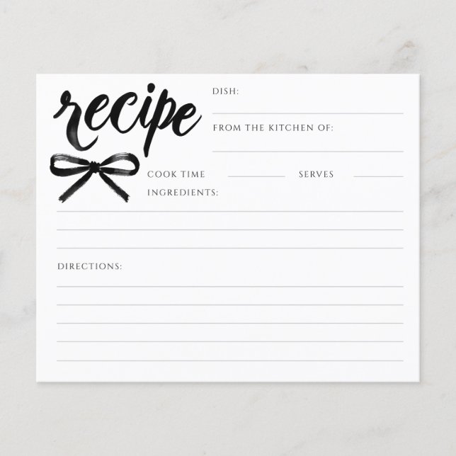 She's Tying the Knot Black Bow Bridal Recipe Card (Devant)