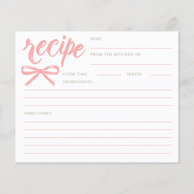 She's Tying the Knot Pink Bow Bridal Recipe Card (Devant)
