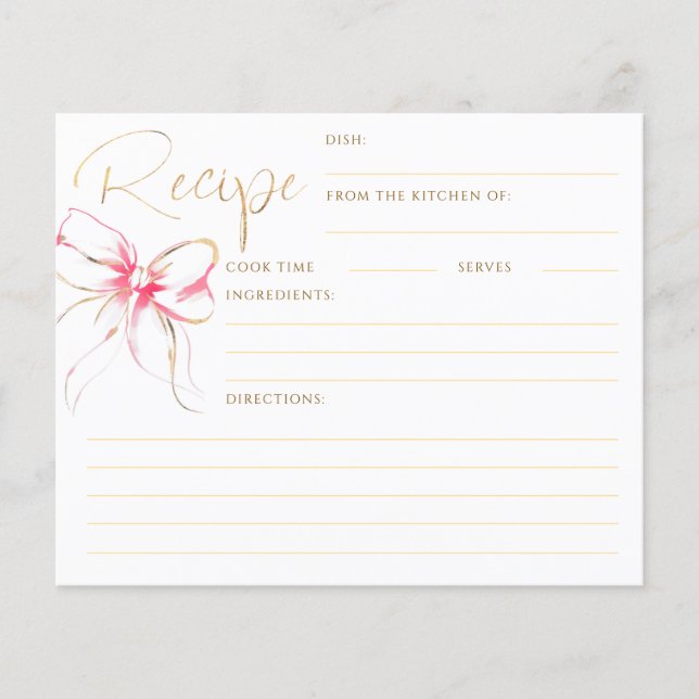 She's Tying the Knot Pink Bow Bridal Recipe Card (Devant)