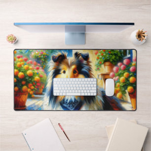 Shetland Sheepdog dans Cottage Garden Scène