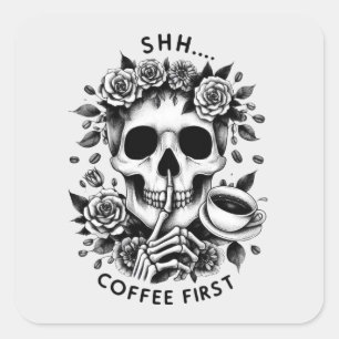 Shhh...Coffee premier sticker crâne