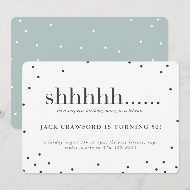 Shhhh, invitation surprise à la fête d'anniversair (Devant / Derrière)