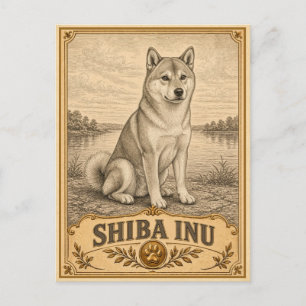 Shiba Inu, Carte Postale Ancienne de Chiens de Pat