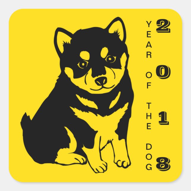Shiba Inu Chien chinois Année 2018 Sticker Carré (Devant)