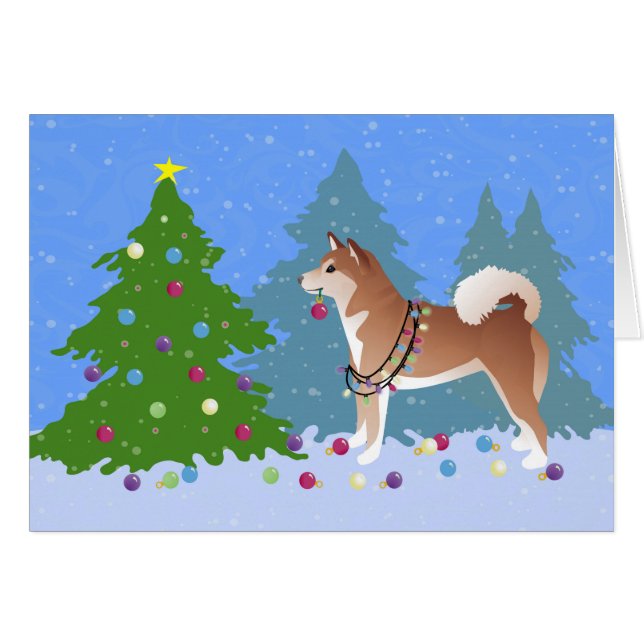 Shiba Inu Chien décorant la carte d'arbre de Noël (Devant horizontal)