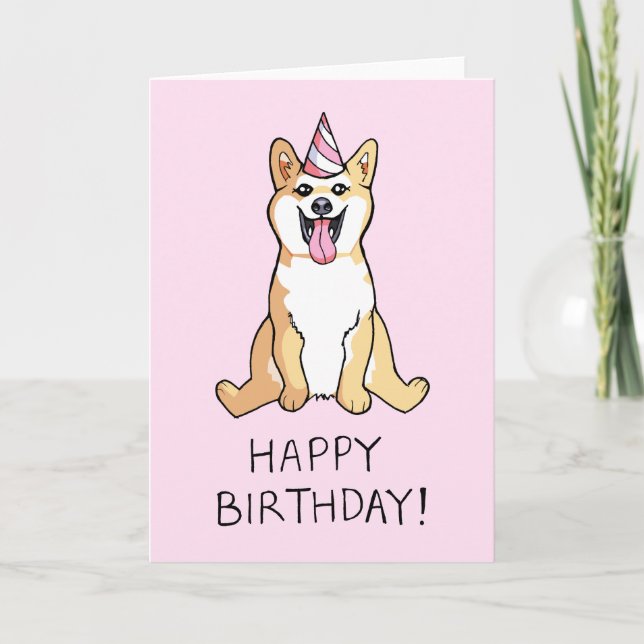 Shiba Inu Chien Dessin Bonne Carte d'Anniversaire (Devant)