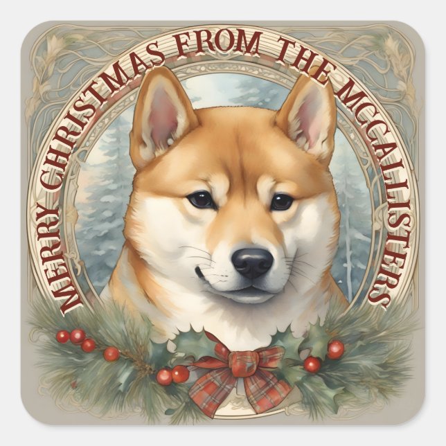 Shiba Inu Chien Sticker de carte de Noël personnal (Devant)