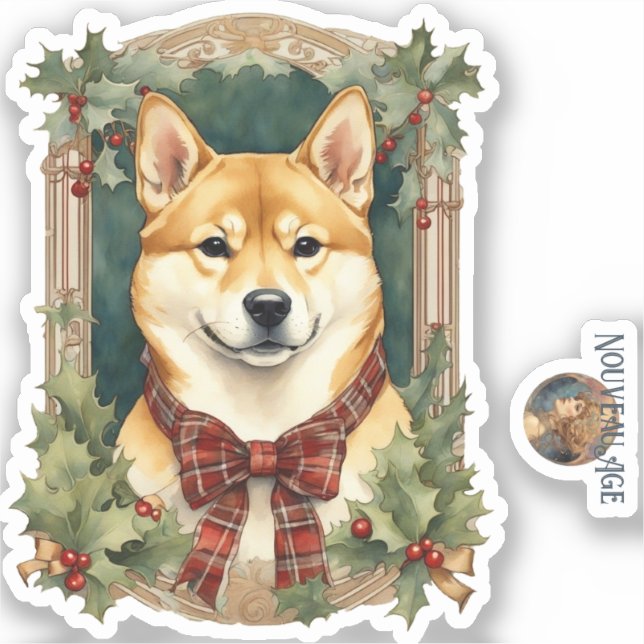 Shiba Inu Chien Sticker de Noël (Recto)