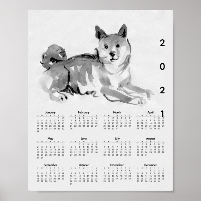 Shiba Inu Original Painting 2 Calendar Poster 2021 (Devant)