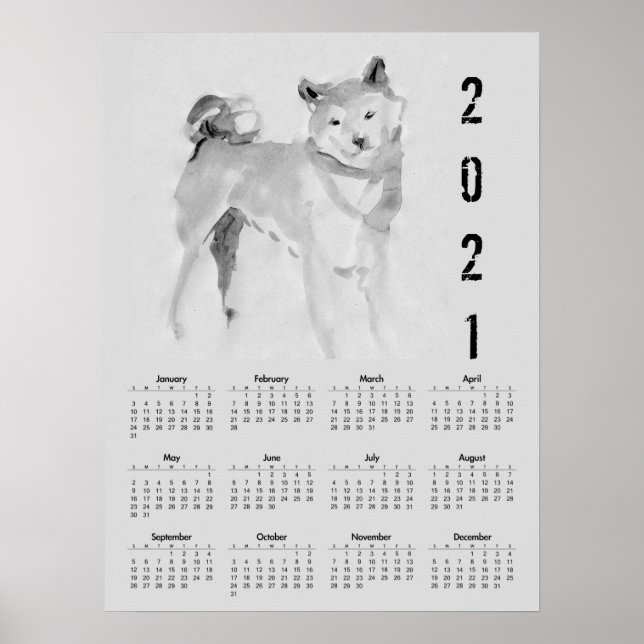 Shiba Inu Original Painting 3 Calendar Poster 2021 (Devant)