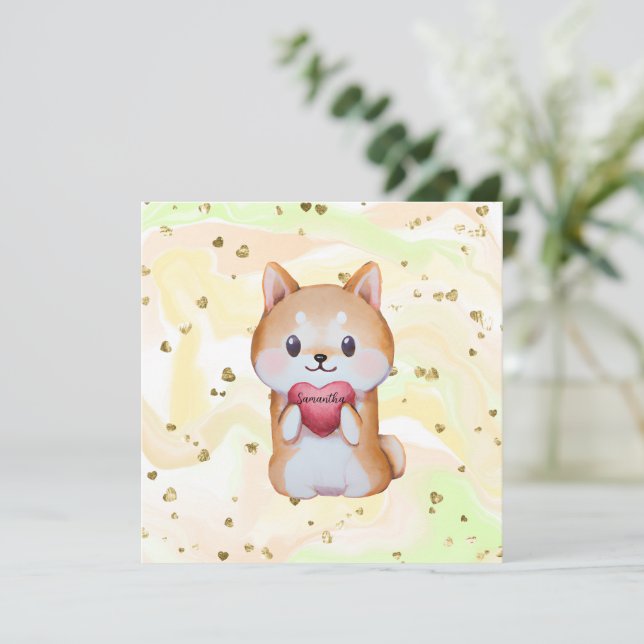 Shiba Inu Tenir Un Coeur (Debout devant)
