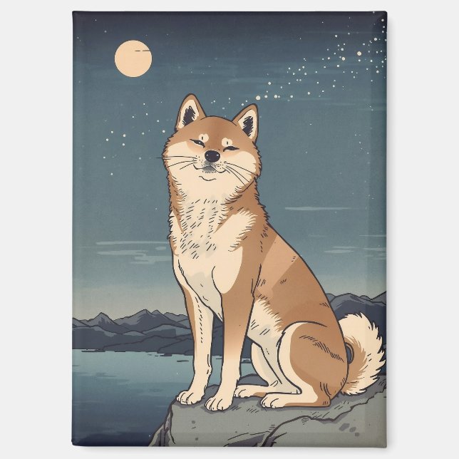 Shiba Inu Under Moonlight Magnet (Recto)