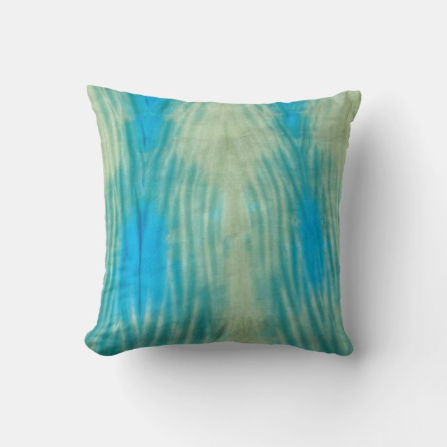 Shibori Fabric Boho Blue Green Tie Dye Coussin (Recto)