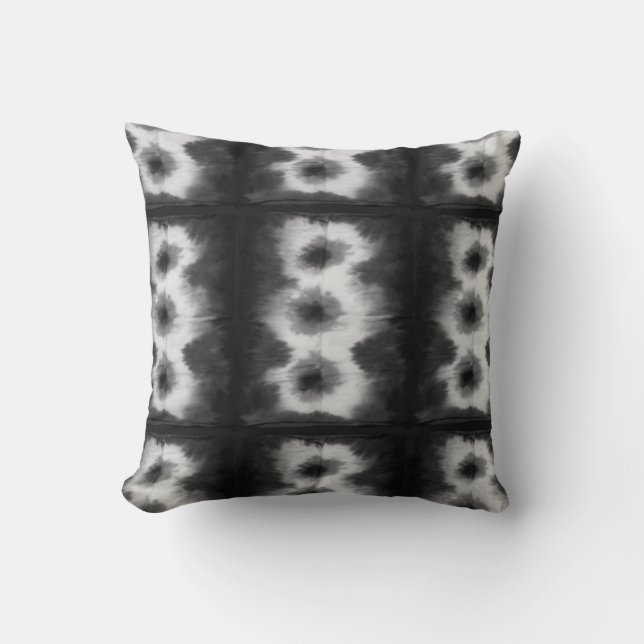 Shibori Fabric Boho Noir et Blanc Tie Dye Coussin (Recto)